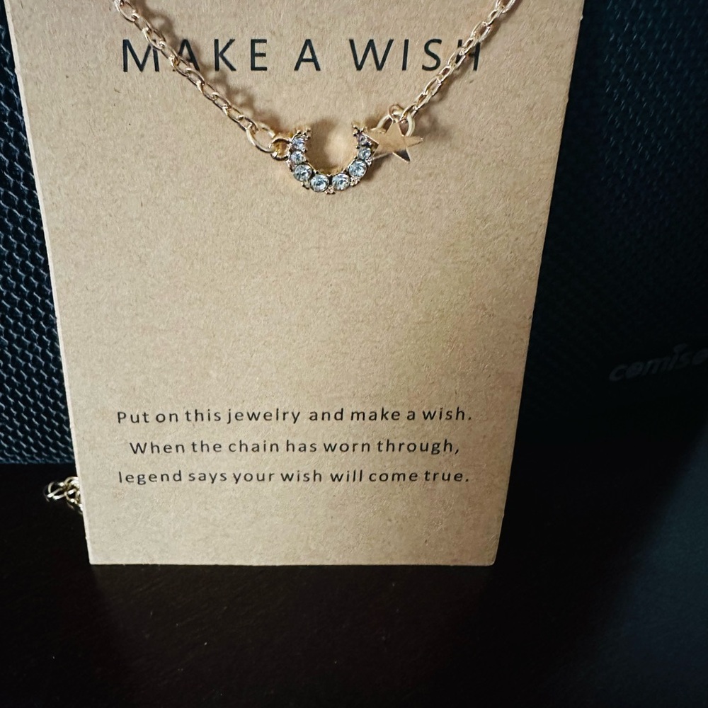 Gold Crescent Moon Necklace with Star Charm